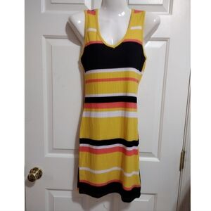 Full Circle Threads Striped Yellow and Black Sleeveless Dress Medium 🆕